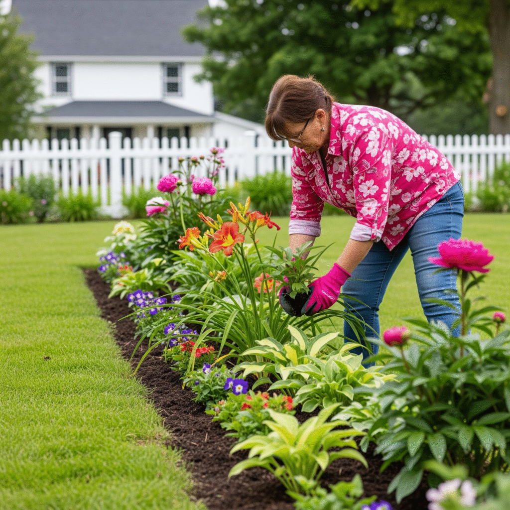 Una apprentie jardiniére bousse sur ses fleurs